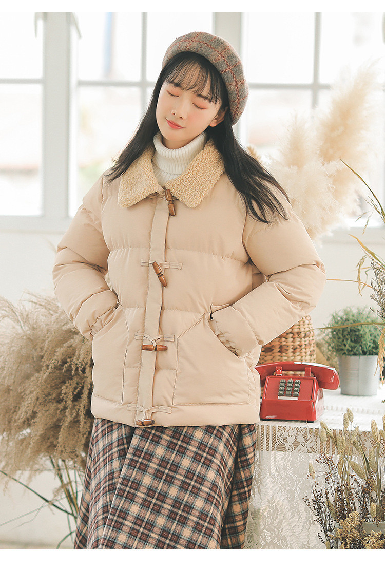 洋湖轩榭 棉服女2019冬季新款韩版羊羔毛翻领加厚保暖面包服女外套