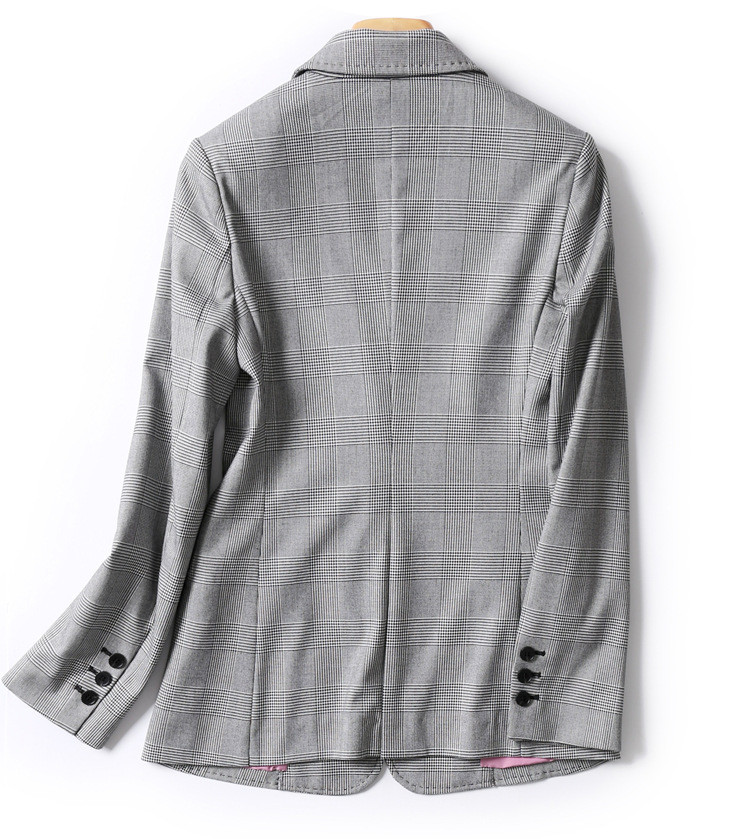 施悦名 2019秋季新款对格子小西装女短款一粒扣修身西服女士时尚休闲外套