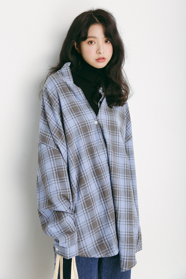 施悦名 春秋季韩版女装学院风休闲长袖衬衫宽松格子衬衣