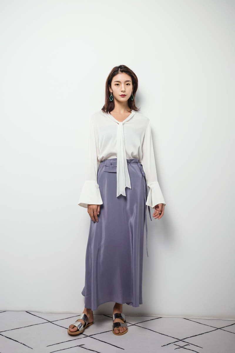 施悦名 2019春夏新款 欧美高端女装精品 重磅真丝 简约设计长半裙
