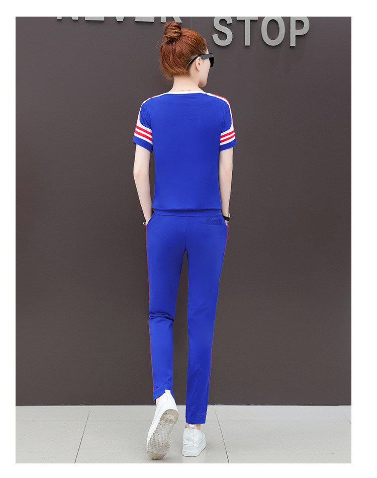 施悦名 2019春夏季新款韩版宽松大码短袖长裤休闲运动套装女跑步服两件套