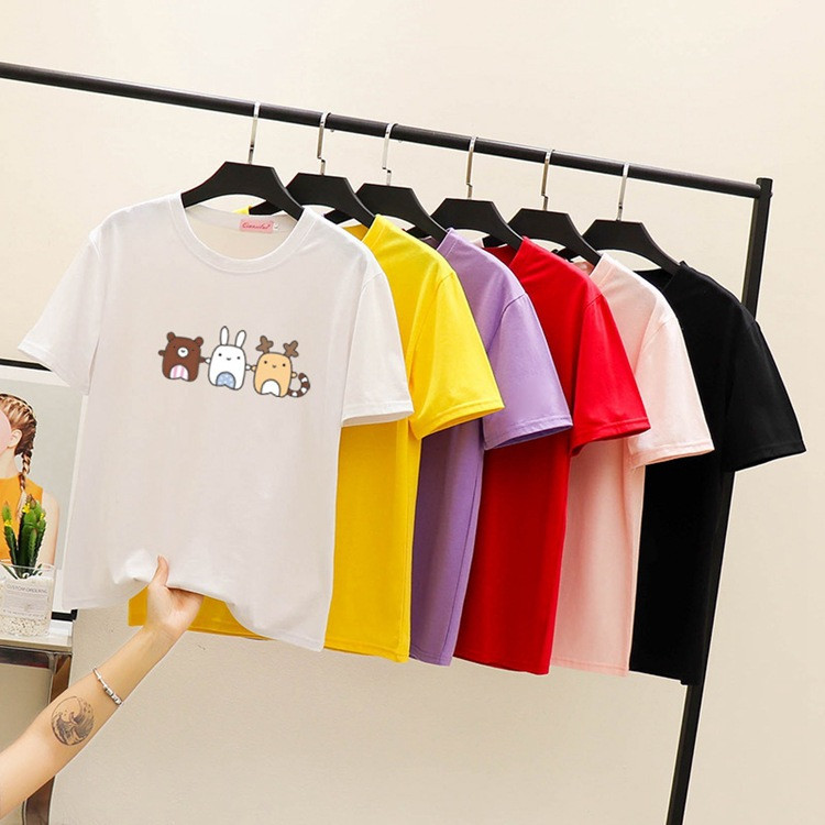 施悦名 2019夏季韩版新款女式卡通印花短袖T恤女宽松衣服上衣