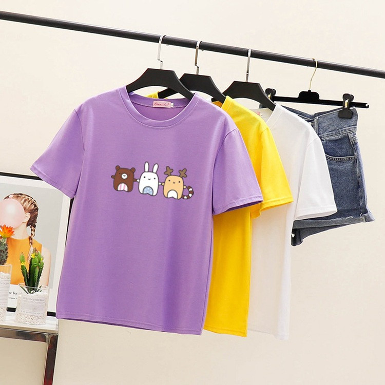 施悦名 2019夏季韩版新款女式卡通印花短袖T恤女宽松衣服上衣