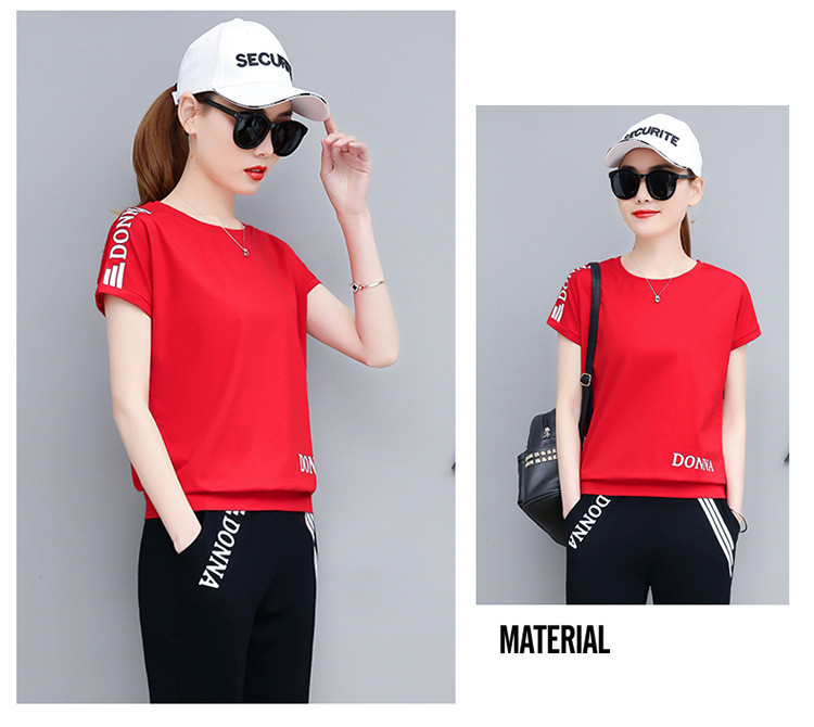 施悦名 6535棉 夏季韩版新款短袖T恤宽松时尚休闲运动套装女两件套