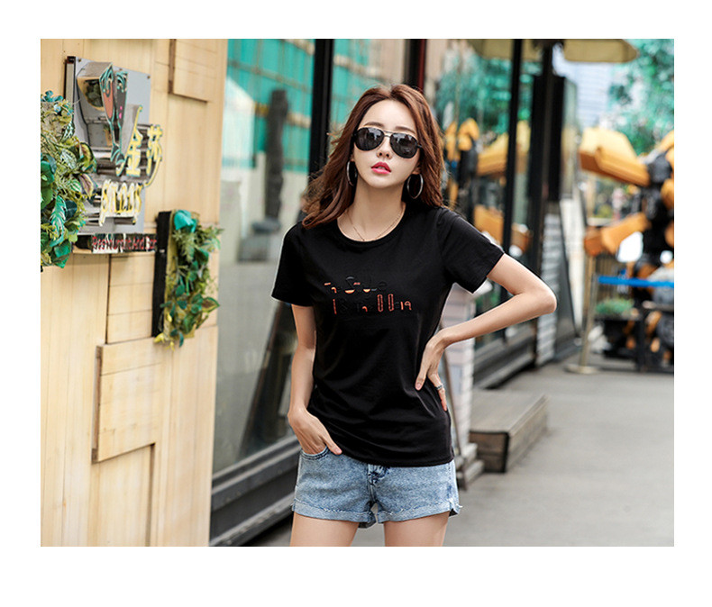 施悦名 2019夏季新款短袖T恤女韩版女装刺绣女式t恤打底衫
