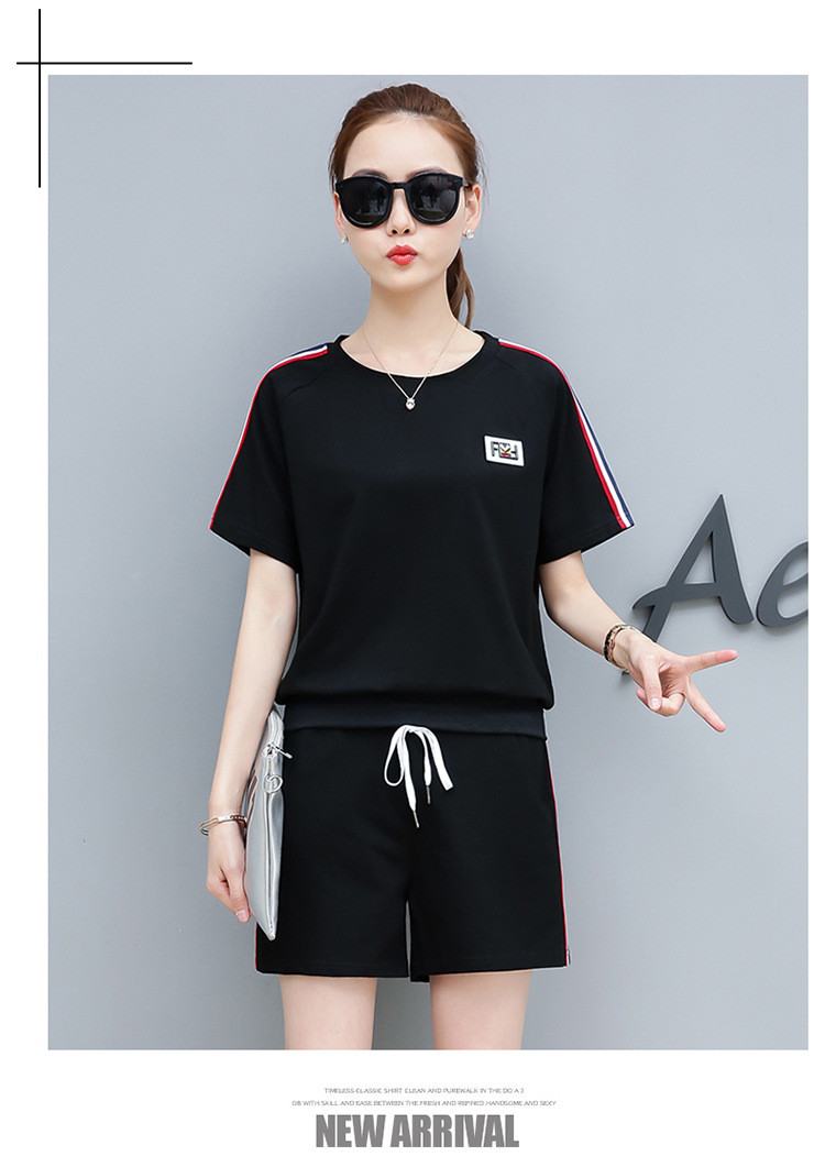 施悦名       棉夏季韩版女装休闲时尚运动套装女短袖T恤+短裤两件套