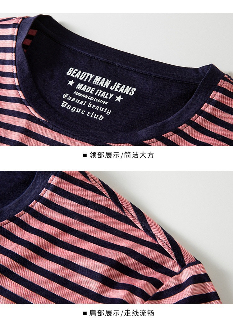 汤河之家 男士短袖t恤2019新款韩版潮流夏季半袖休闲圆领体恤男装条纹上衣