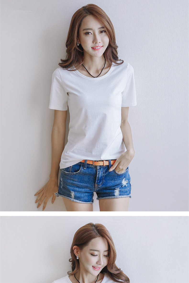 施悦名 新款白色短袖T恤女夏季宽松纯棉纯色韩国简约上衣体恤打底衫