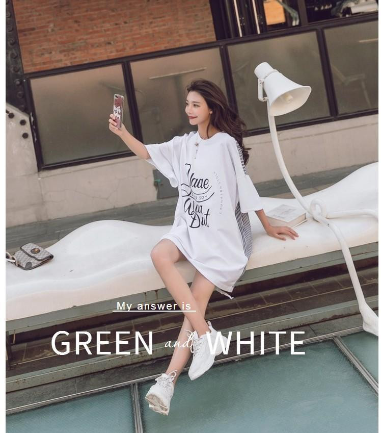 汤河店 2019夏装新款韩版宽松白色套头前后穿短袖印花连衣裙女