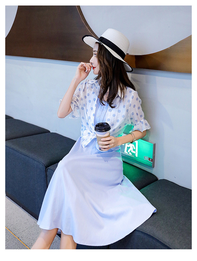 施悦名 2019初夏新款韩版时尚波点女式套装 两件套裙A