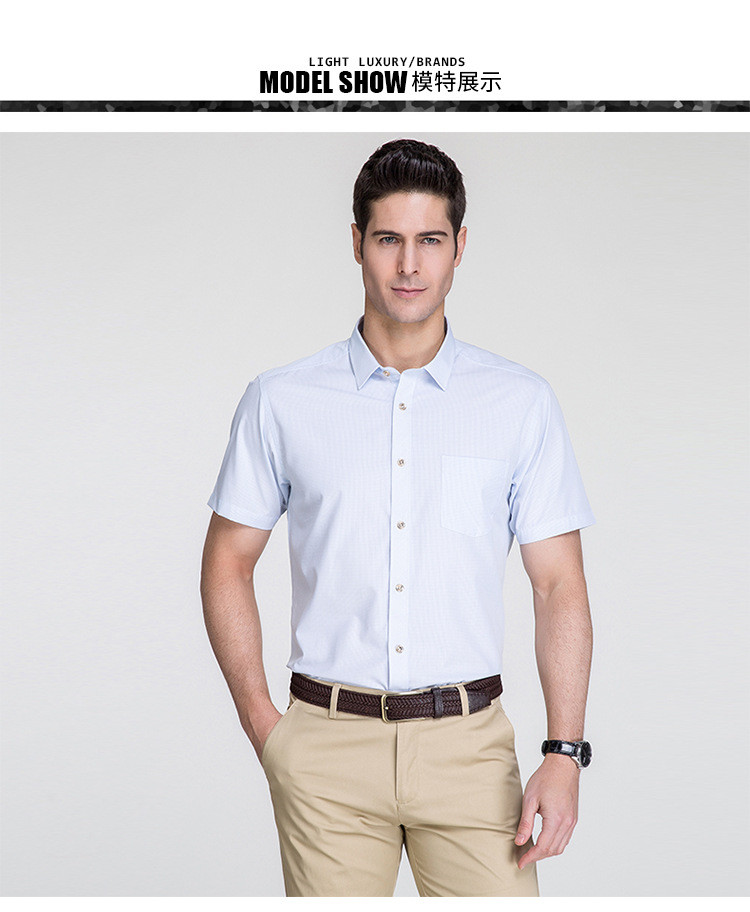 汤河之家 夏季新款男士短袖衬衫中青年纯色商务休闲男式衬衣