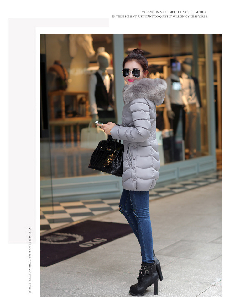 施悦名 2021冬季新款女式韩版中长款修身加厚潮女士羽绒棉服棉衣外套女装A