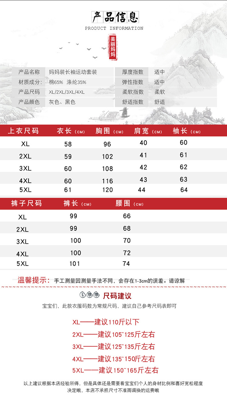 洋湖轩榭 中老年女装2019秋新款妈妈装长袖上衣裤子运动套装时尚休闲A