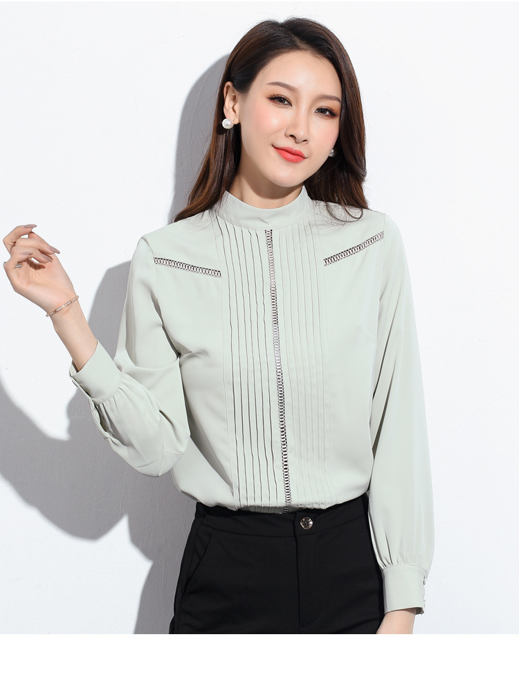 施悦名 2019秋季气质韩版雪纺女装套头立领衬衫修身型雪纺衫衬衫A