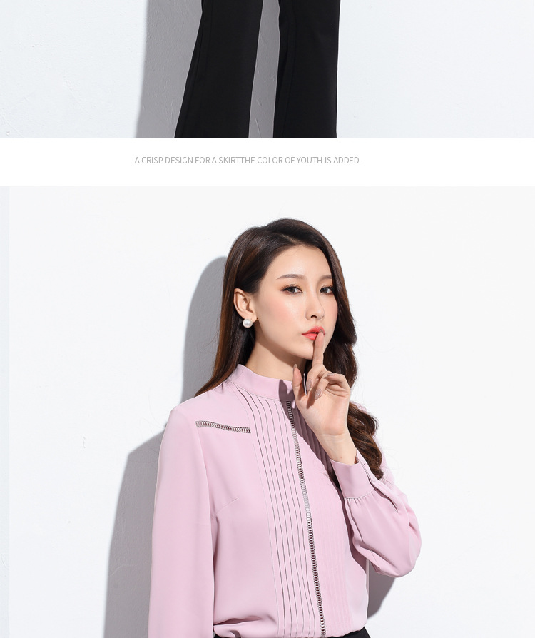 施悦名 2019秋季气质韩版雪纺女装套头立领衬衫修身型雪纺衫衬衫A