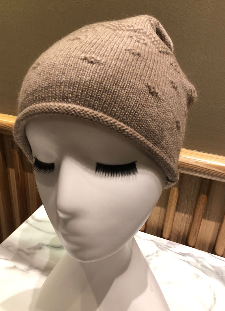 小童马  秋冬新品羊绒帽子纯色带毛球保暖舒适针织帽子C