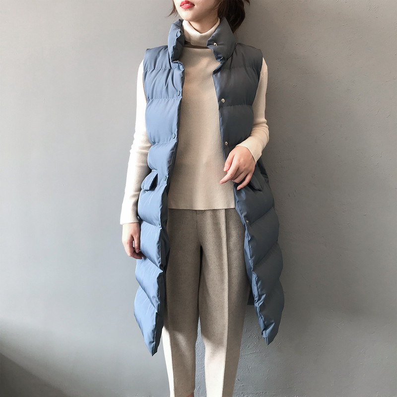 施悦名 2019冬季新款中长款棉马甲女百搭显瘦纯色面包服背心A