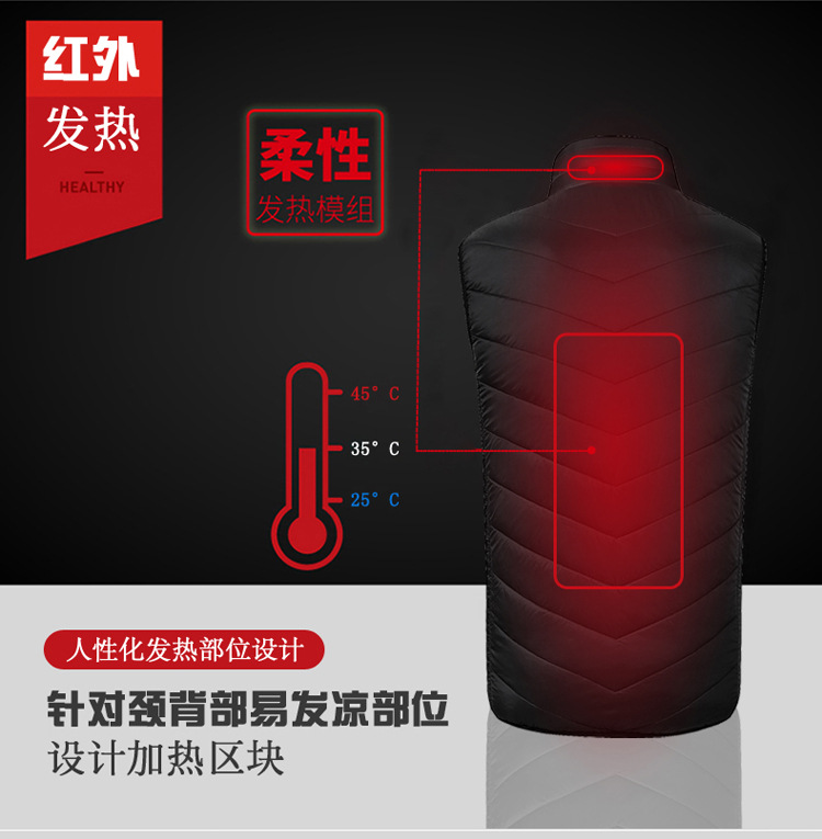 汤河之家   发热马甲USB充电加热情侣款马夹高领智能发热背心大码外套衣C