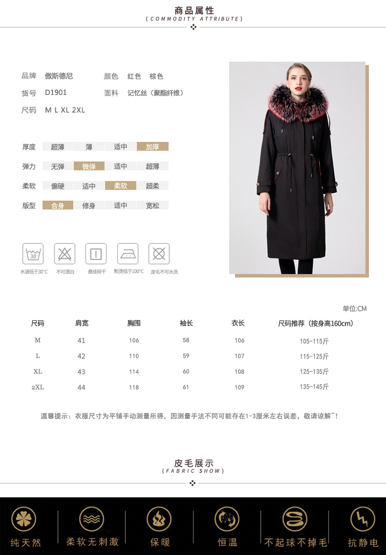 施悦名 2019新款毛领皮草外套女长款派克服獭兔毛内胆尼克服皮毛一体大衣A