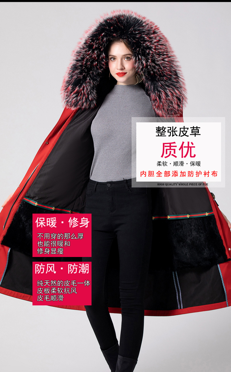 施悦名 2019新款毛领皮草外套女长款派克服獭兔毛内胆尼克服皮毛一体大衣A