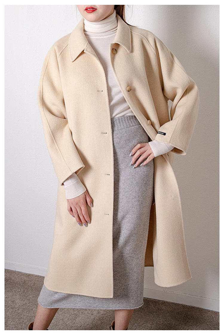 施悦名 毛呢大衣女式2019年新款韩版长款过膝显瘦羊毛手缝羊绒双面呢外套A