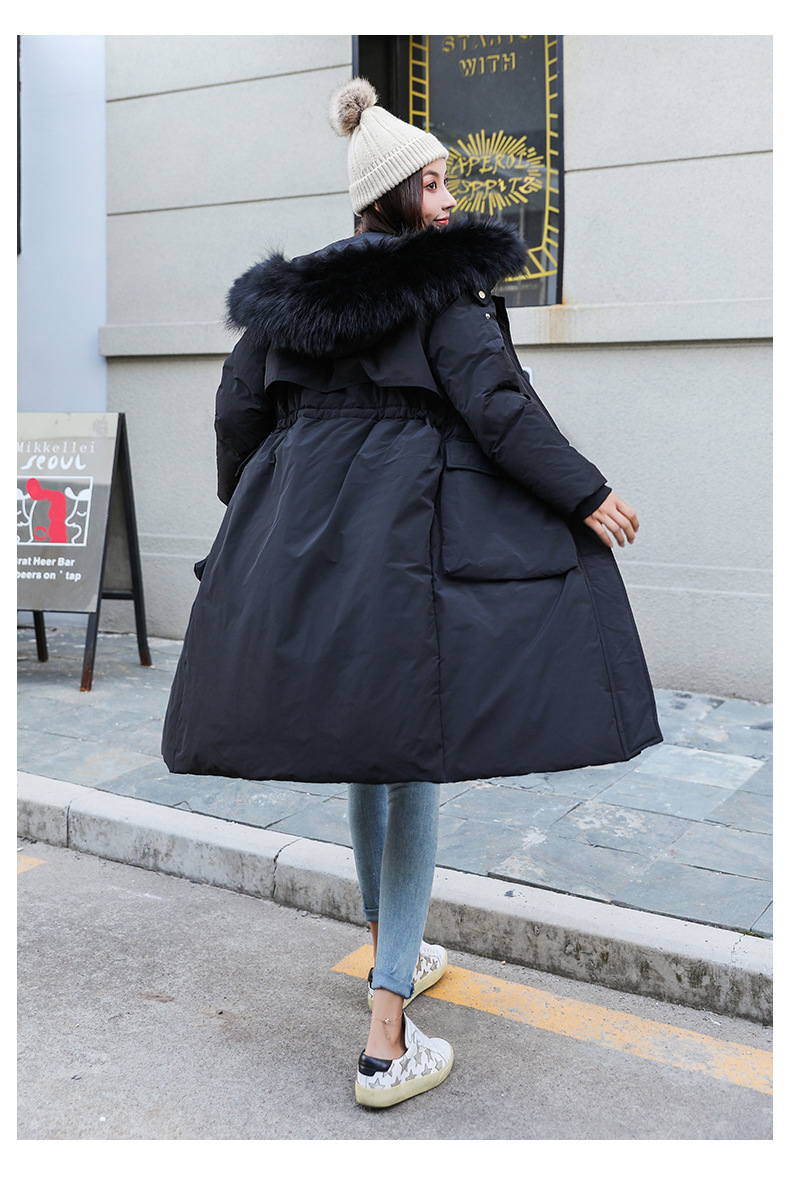 施悦名 羽绒服女2019新款冬季韩版时尚收腰长款长过膝加厚大毛领外套A