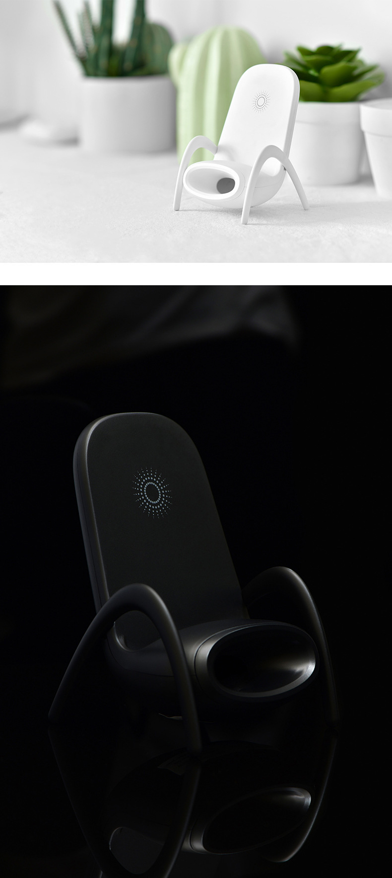 汤河店   创意椅子扩音无线充电器适用于苹果安卓手机快速充电扩音C