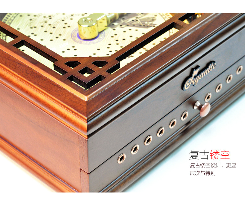 汤河店   20音唱盘胡桃木质唱盘式音乐盒唱片八音盒生日礼物木质工艺品C