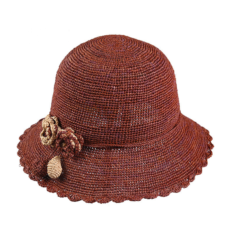 施悦名 拉菲草帽子女士夏天海边遮阳帽出游度假钩针帽户外沙滩太阳帽草帽