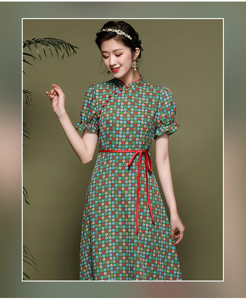 施悦名 新式旗袍2020春夏新款女装复古中国风优雅气质改良版连衣裙A