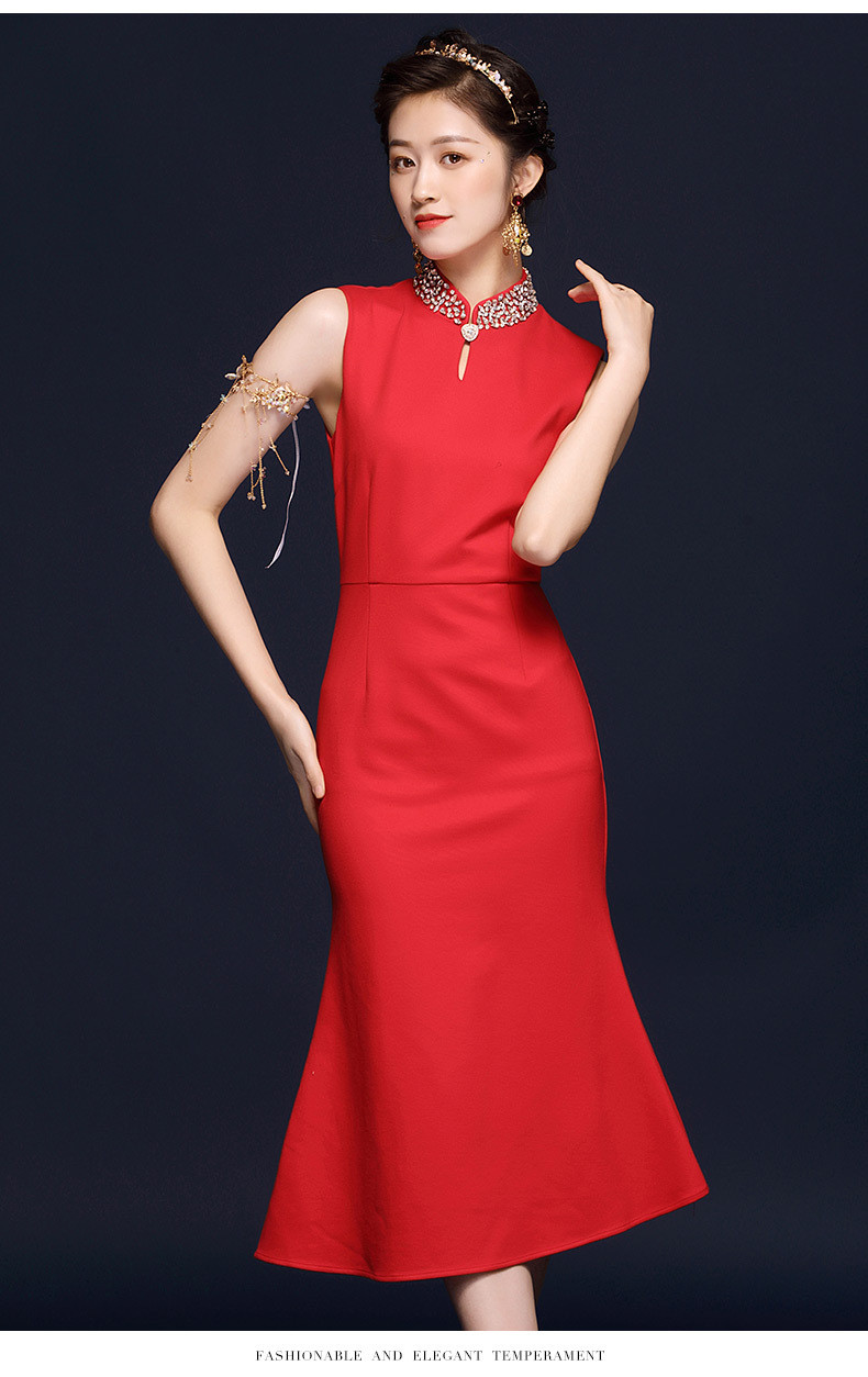 施悦名 中国风2020夏季新款女装轻熟气质年轻款鱼尾改良旗袍连衣裙A