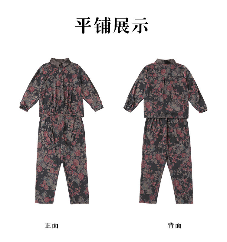 洋湖轩榭 中老年女装春秋新款休闲运动服套装中年大码上衣妈妈秋装套装C