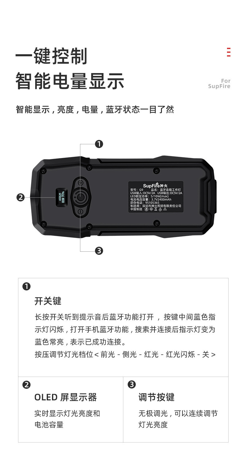 汤河店 双光源LED音响工作灯带蓝牙功能汽车检修灯 户外照明灯A