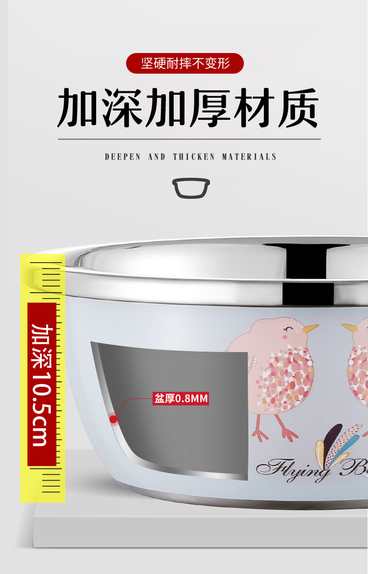 汤河之家 不锈钢反边调料缸三件套加厚卡通彩色料理盆实用炫彩礼品赠品套盆C