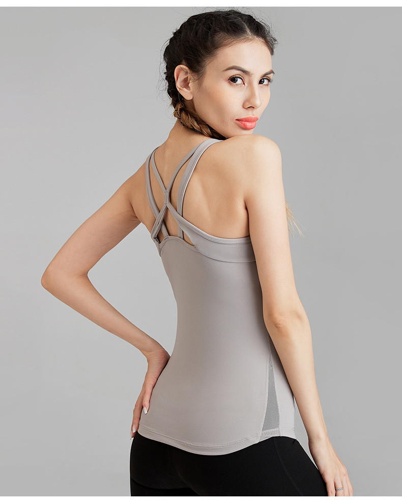 施悦名 2020新款专业运动健身上衣镂空交叉美背速干透气含胸垫瑜伽背心女c