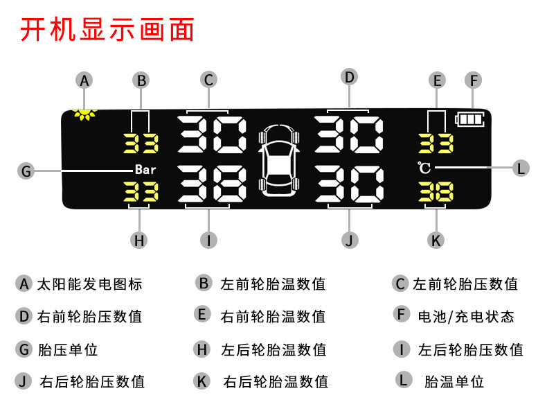 汤河店 汽车胎压监测TPMS无线高精度太阳能外置蜂鸣报警轮胎压监测a