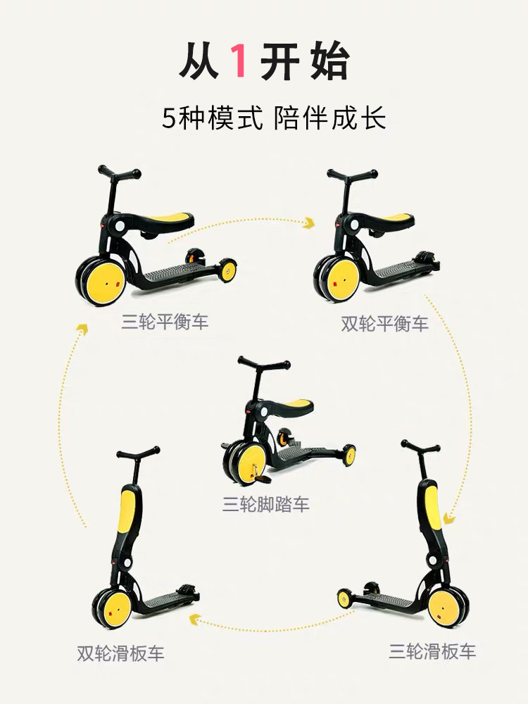 汤河店 五合一儿童滑板车1-6岁溜溜滑步平衡车多功能三轮车可坐a