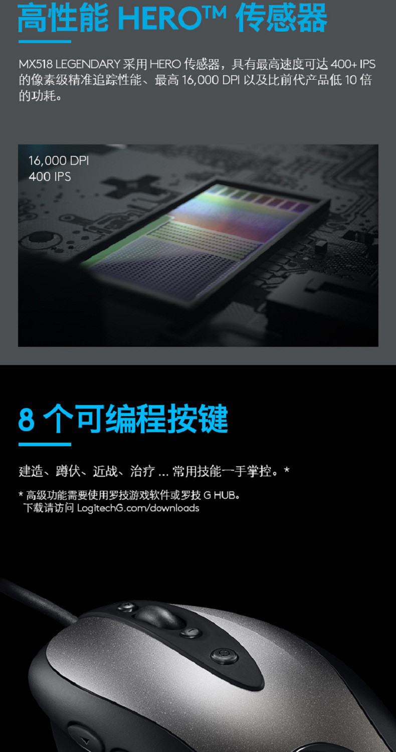 汤河店 Logitech罗技MX518有线游戏鼠标 经典复刻版电竞吃鸡LOL鼠标 新品