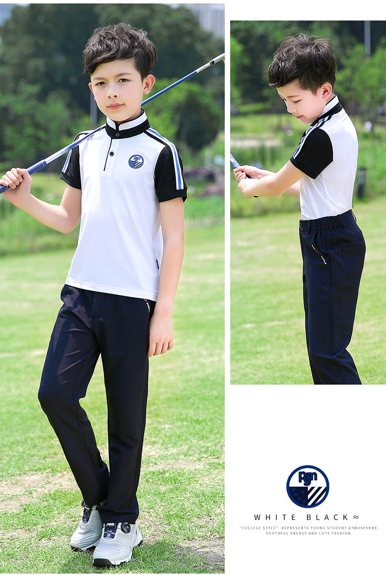 洋湖轩榭 夏季高尔夫男童上衣 短袖T恤 中式立领设计 青少年服装a