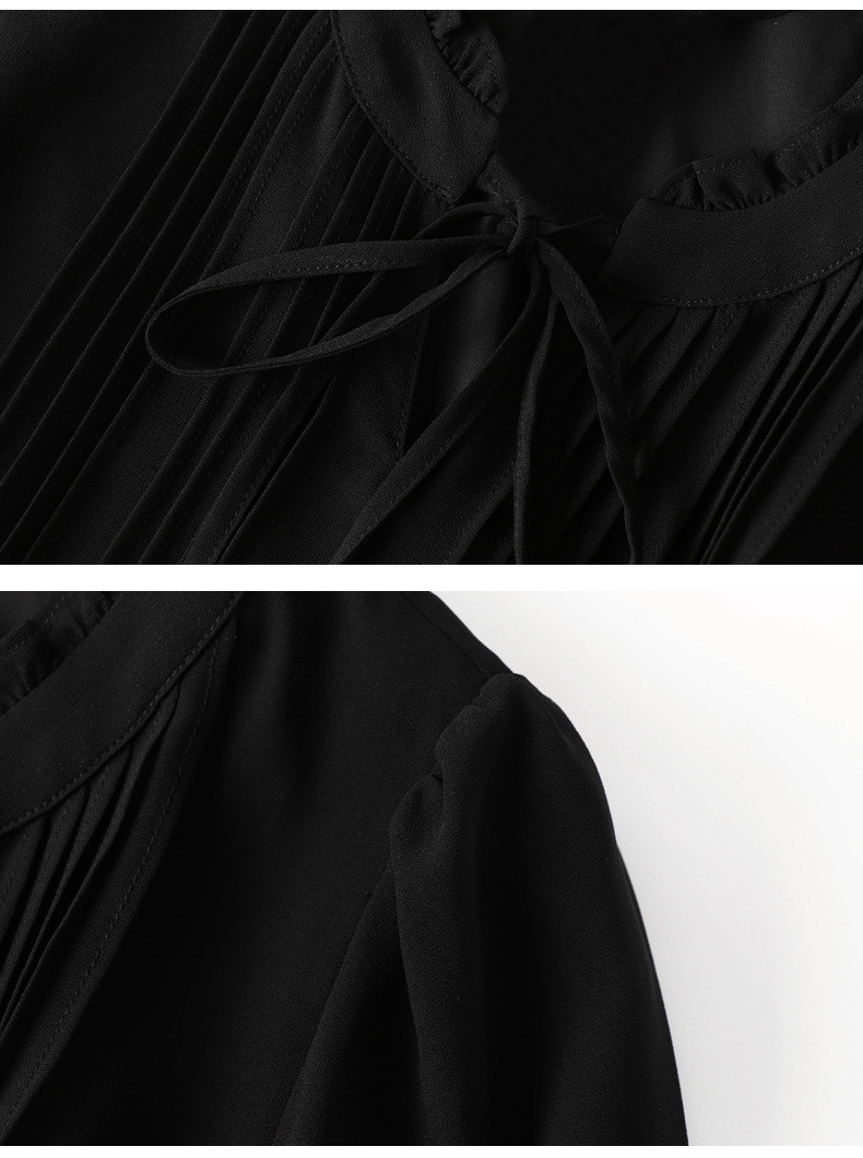 施悦名 2020秋季时尚新款黑色系带雪纺衫长袖显瘦洋气遮肚子女式上衣a
