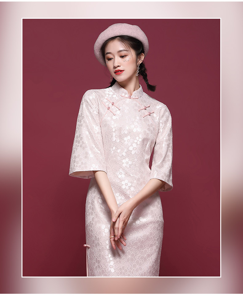 施悦名 中国风气质女装2020年秋季新款年轻款蕾丝旗袍改良版连衣裙a