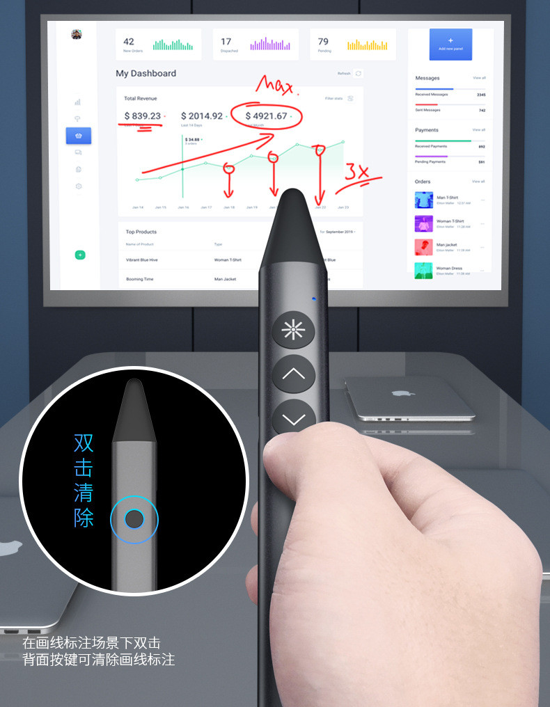 汤河店A12数字激光触控笔翻页笔ppt遥控笔划线鼠标白板可写字课件笔a