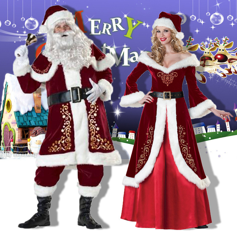汤河店 加码欧美圣诞节服装成人男女圣诞老人圣诞长裙圣诞节情侣演出服a