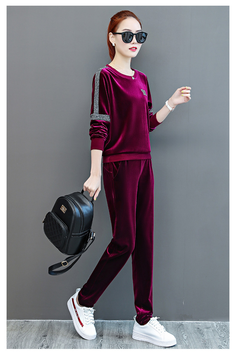 施悦名金丝绒套装女2020秋季新款时尚韩版宽松大码卫衣休闲运动两件套潮