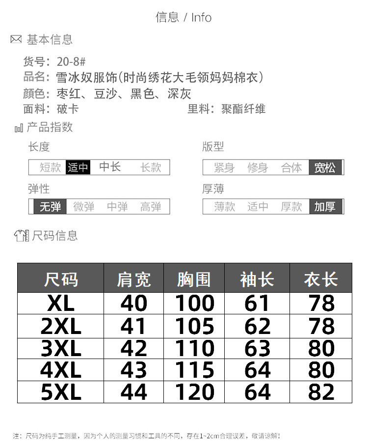 洋湖轩榭 2020新款妈妈装冬装棉衣50岁外套棉袄中老年人女装洋气大码厚棉服a