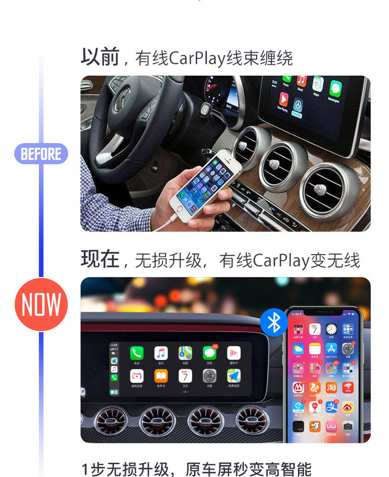 汤河店 适用于奔驰有线转无线carplay喵驾智度导航苹果安卓无线投屏视频a