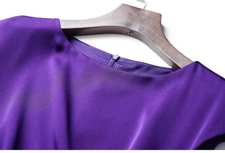 施悦名 智丽紫色连衣裙2021夏装新款包肩袖高腰显瘦荷叶边中长款裙子礼服a