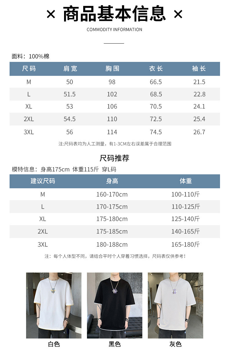 汤河之家 夏季新款男士休闲短袖T恤港风时尚潮流男士短袖宽松T恤上衣男装