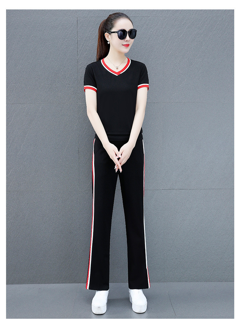 施悦名 运动套装女夏季2021新款韩版显瘦阔腿裤时尚T恤短袖休闲服两件套