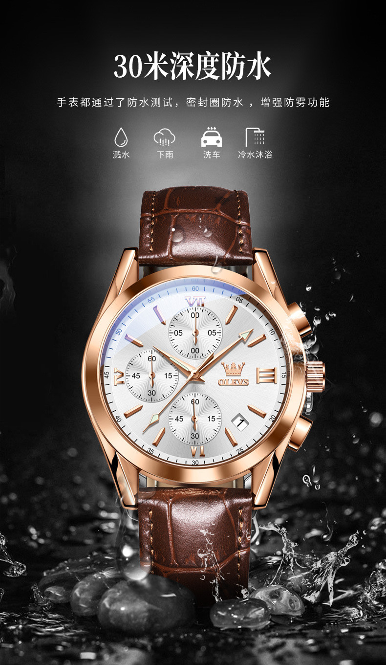 汤河店 2021新款欧利时品牌手表多功能石英表非机械表防水潮牌男士手表男